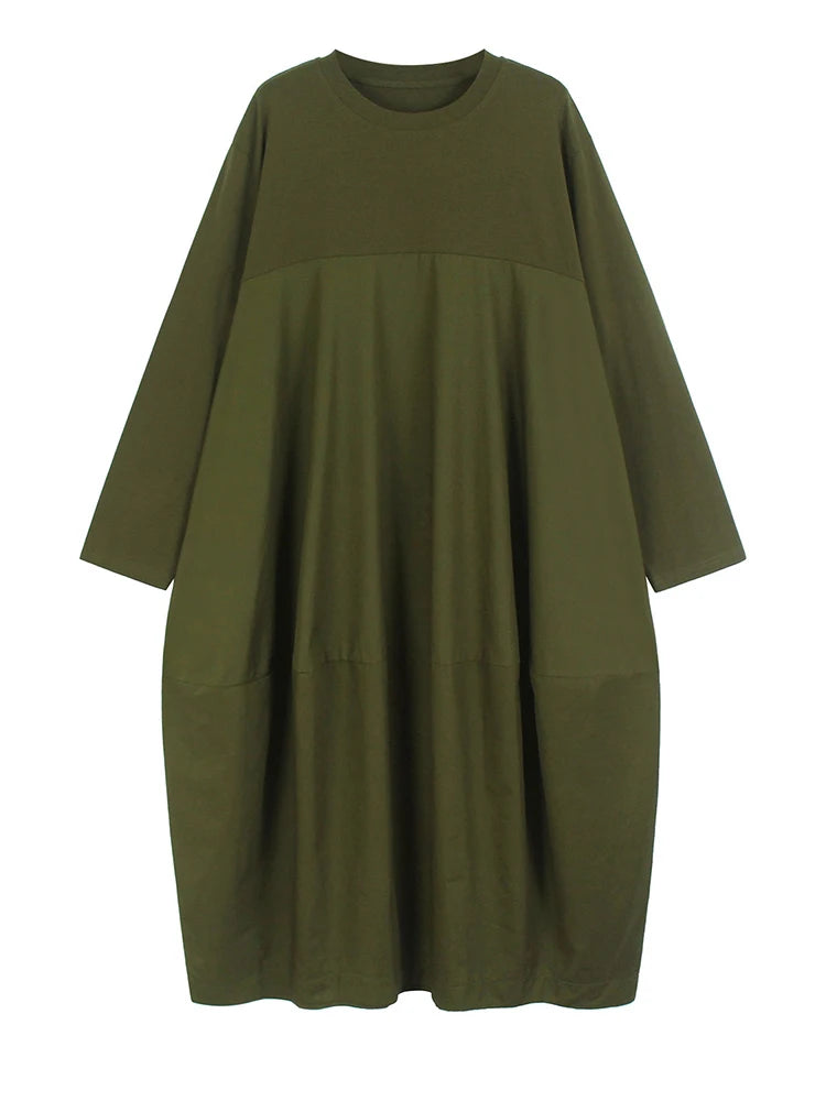 Grounded Green Loose Midi Dress