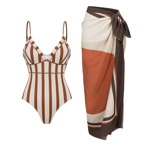 Radiant Striped Sarong Bikini Set