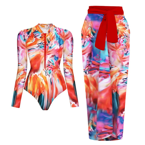 Wild Heart Printed Long-Sleeve One-Piece