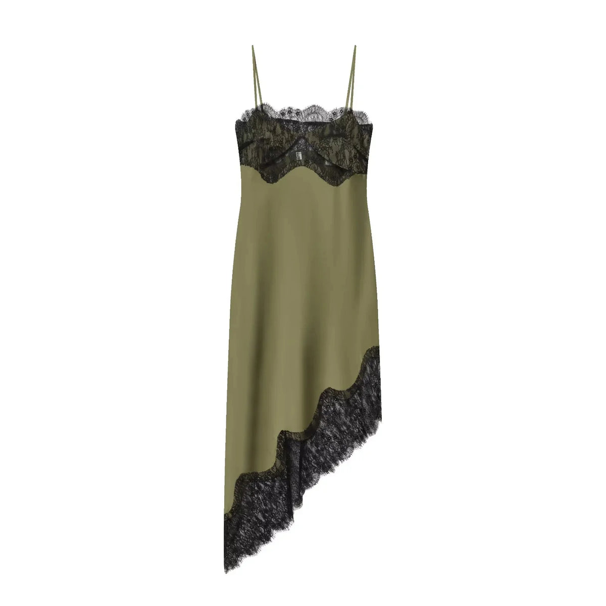 Elegant Satin Lace Midi Dress