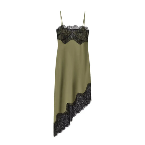 Elegant Satin Lace Midi Dress
