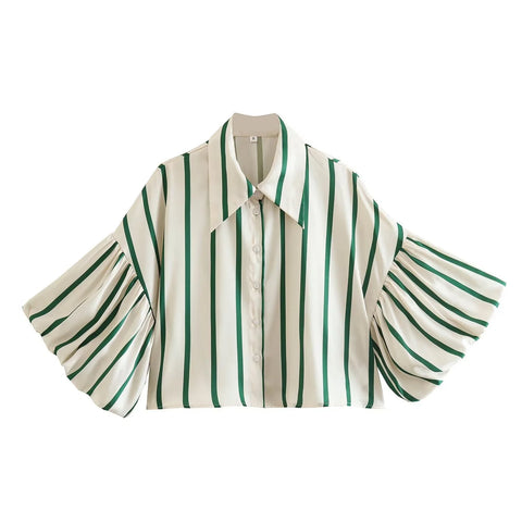 Vibrant Striped Bubble Sleeve Shirt