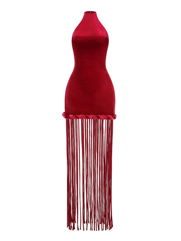 Boundless Tassel Halter Maxi Dress