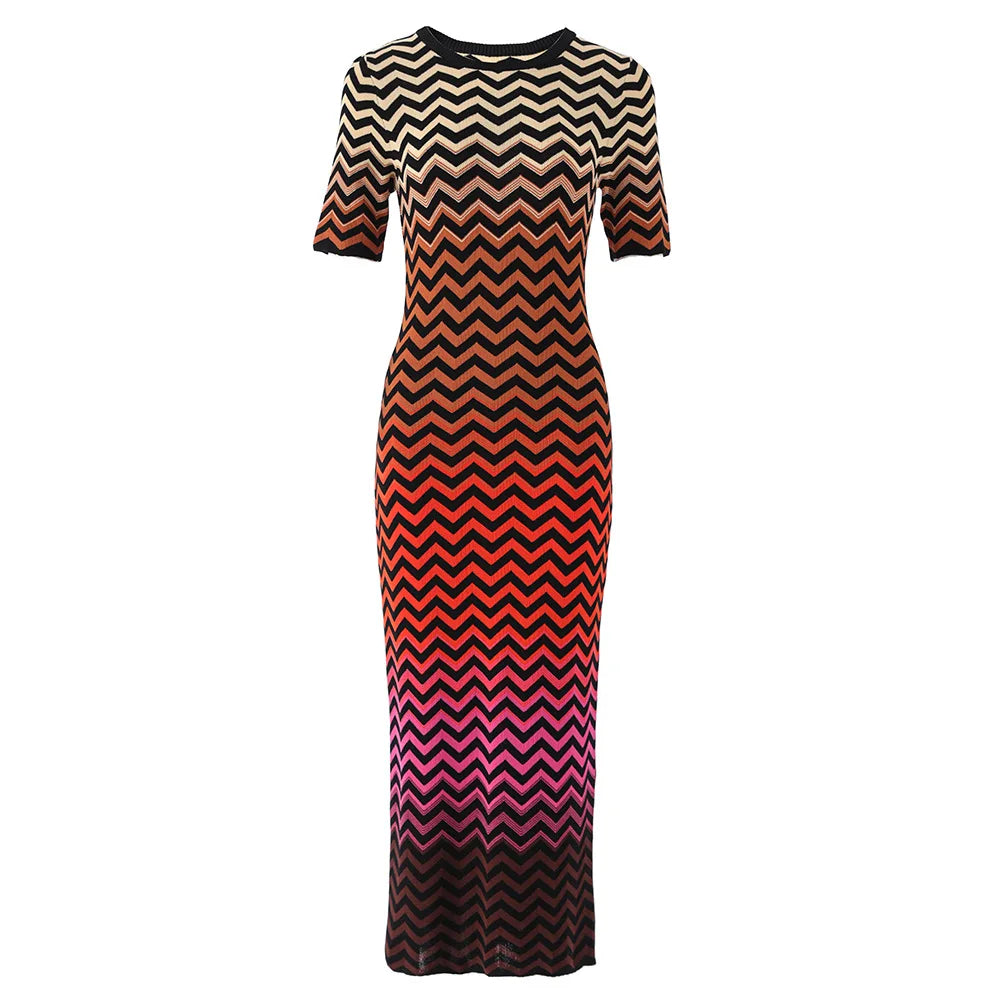 Vibrant Striped Midi Knit Dress