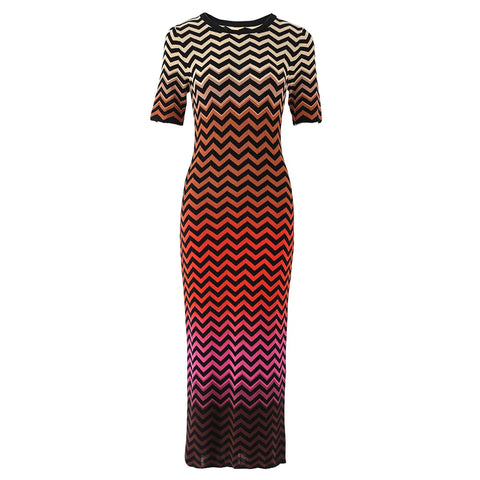 Vibrant Striped Midi Knit Dress