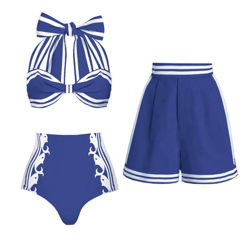 Confident Striped Ruffle Bikini Set