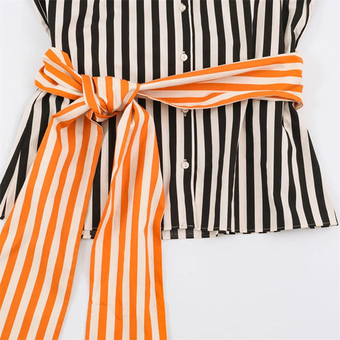 Confident Striped Sash Blouse