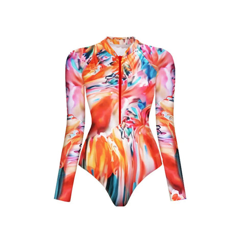 Wild Heart Printed Long-Sleeve One-Piece