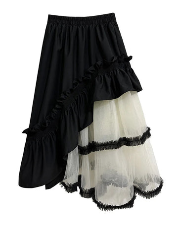 Unique Irregular Ruffle Mesh Skirt