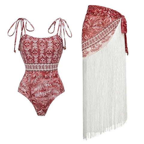 Wanderlust Printed Fringe Bikini Set
