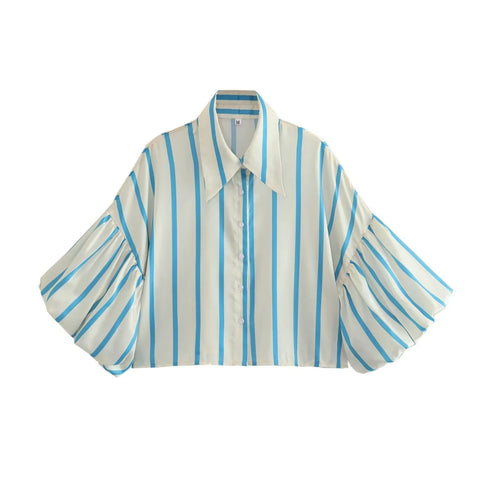 Vibrant Striped Bubble Sleeve Shirt