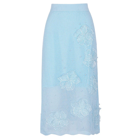 Radiant Beaded Floral Knit Skirt