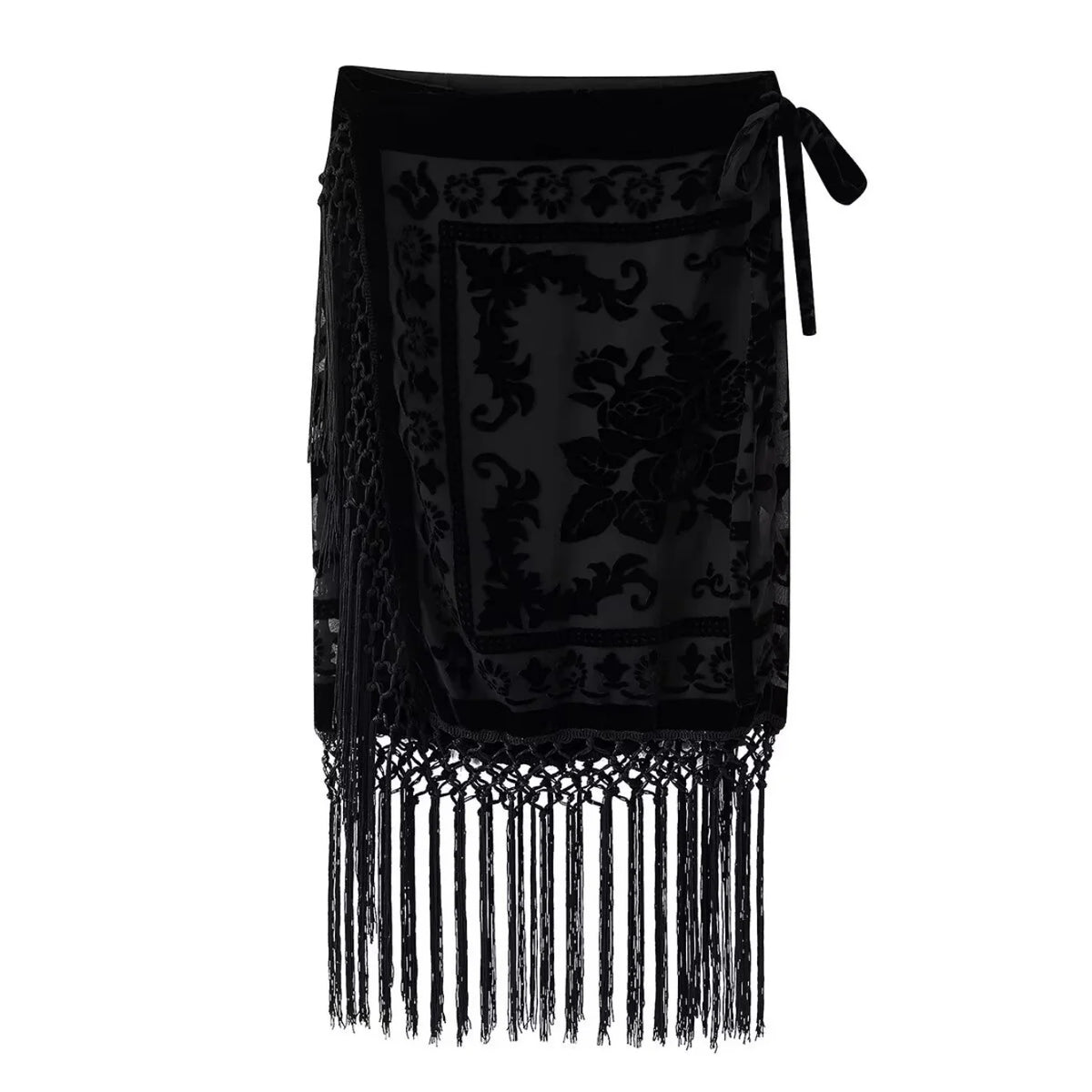 Divine Velvet Fringe Midi Skirt