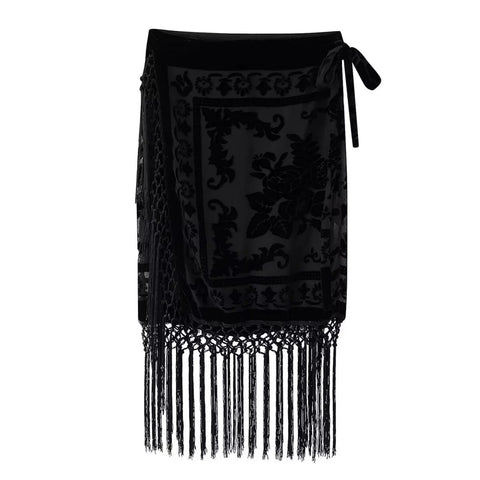 Divine Velvet Fringe Midi Skirt