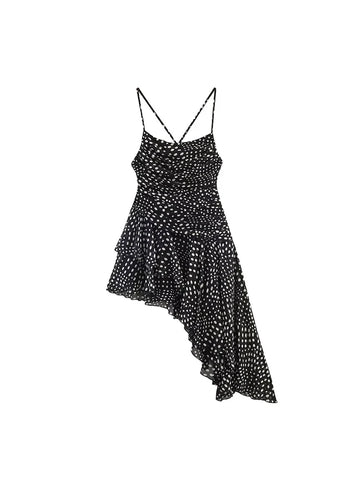 Daring Polka Dot Asymmetrical Mini Dress