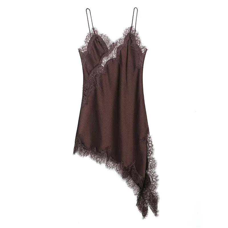 Divine Satin Asymmetric Lace Mini Dress
