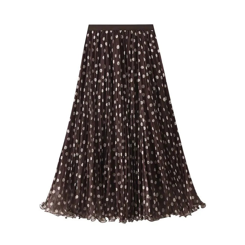 Ethereal Pleated Dot Midi Skirt