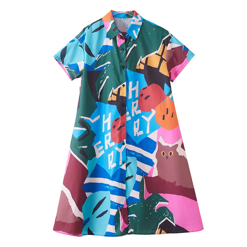 Vibrant Abstract Print Shirt Dress