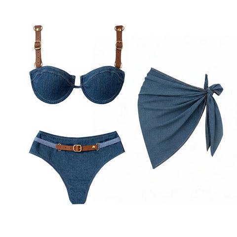 Audacious Denim Strappy Bikini Set