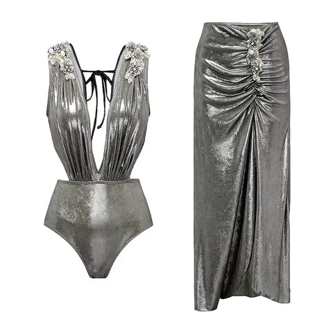 Radiant Shimmer Embroidered One-Piece
