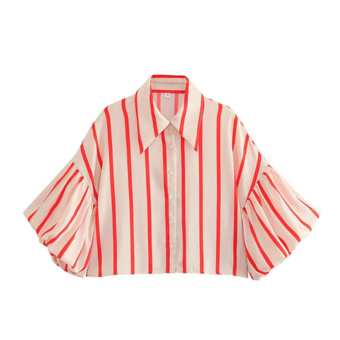 Vibrant Striped Bubble Sleeve Shirt