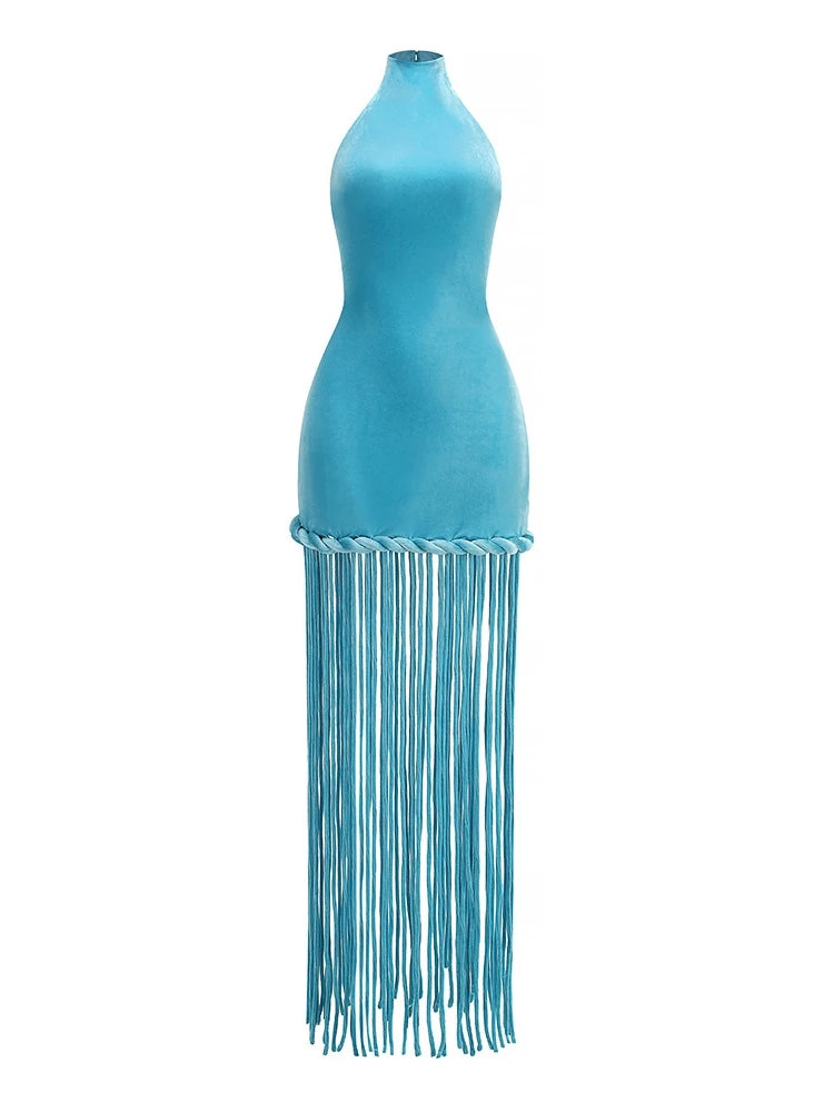 Boundless Tassel Halter Maxi Dress
