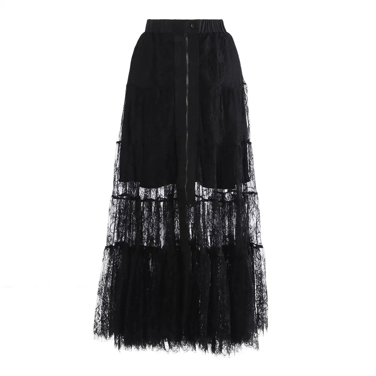Unique Mesh Tiered Midi Skirt