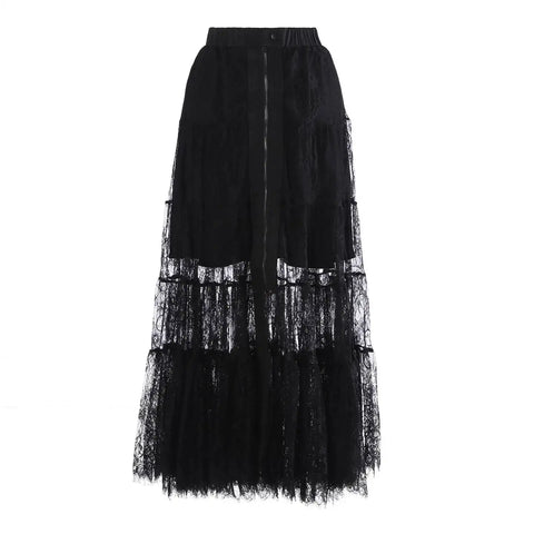 Unique Mesh Tiered Midi Skirt