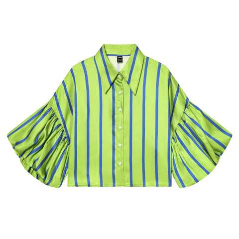 Vibrant Striped Bubble Sleeve Shirt