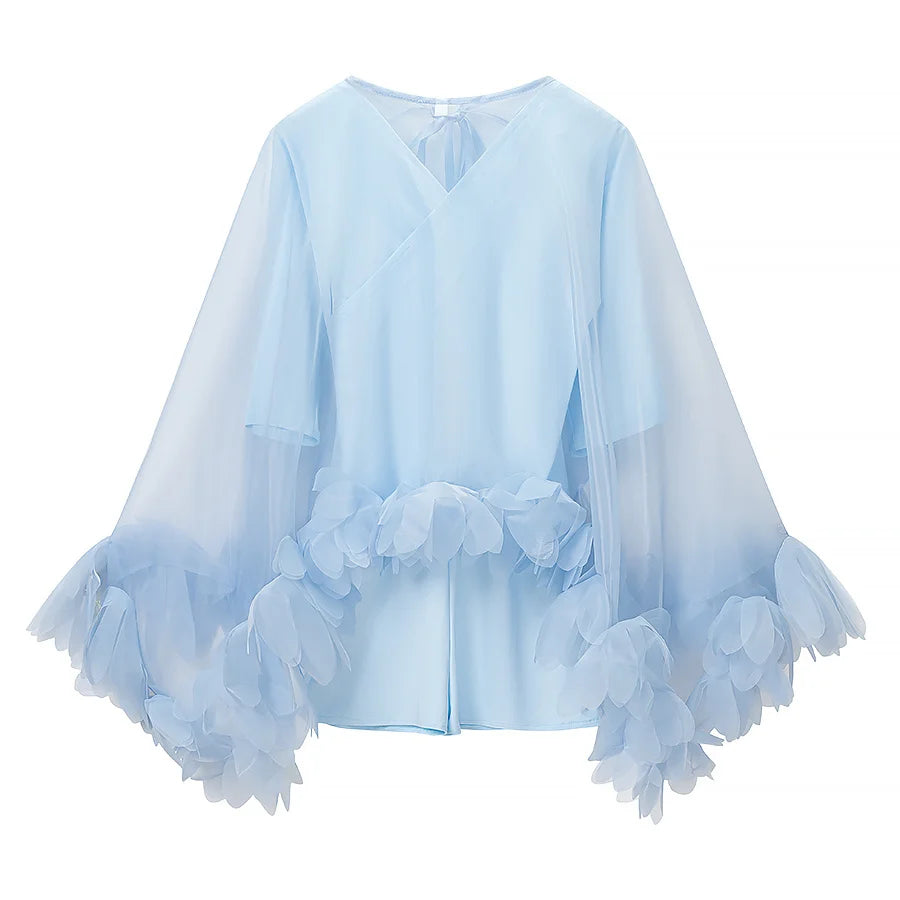 Ethereal Sheer Petal Trim Blouse