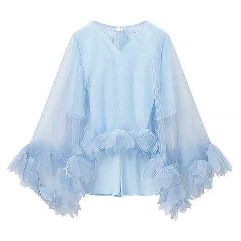 Ethereal Sheer Petal Trim Blouse