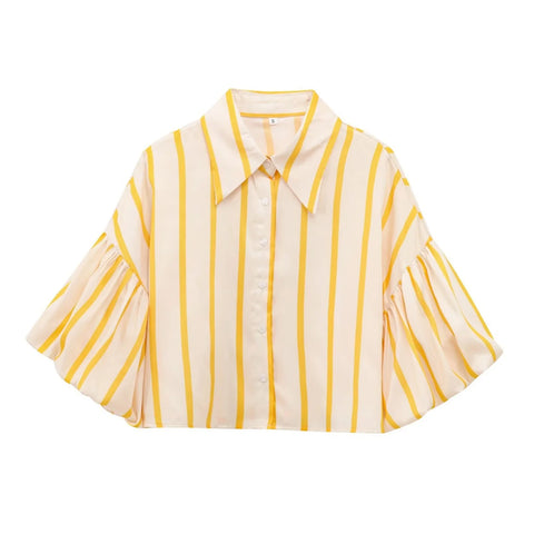 Vibrant Striped Bubble Sleeve Shirt