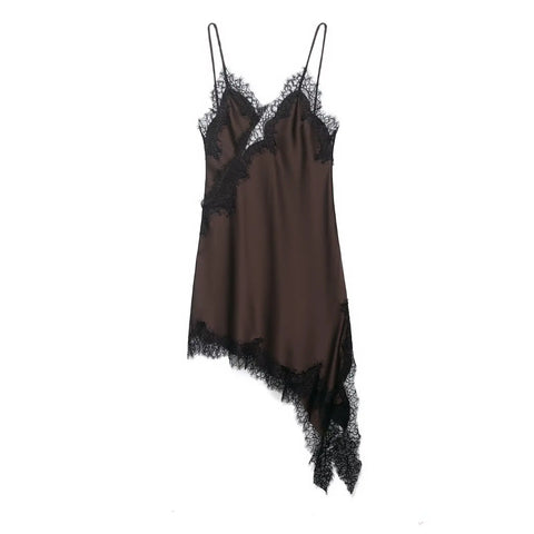 Divine Satin Asymmetric Lace Mini Dress