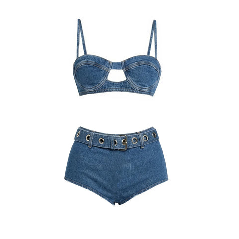 Audacious Denim Strappy Bikini Set