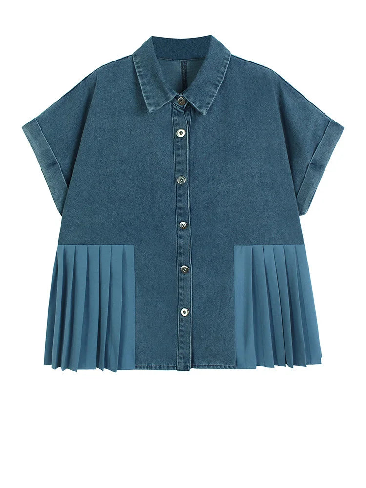 Free Spirit Pleated Denim Blouse