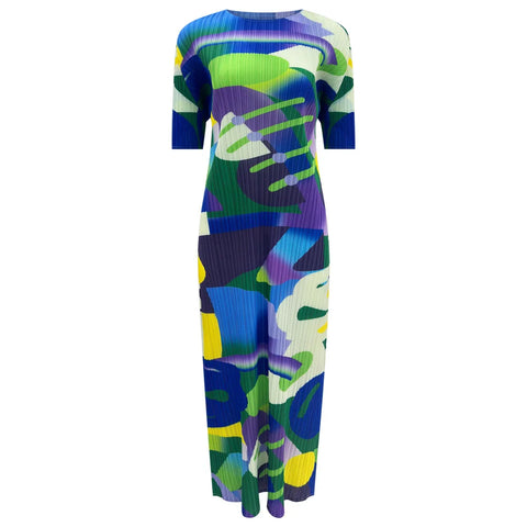 Vibrant Abstract Pleated Midi Dress