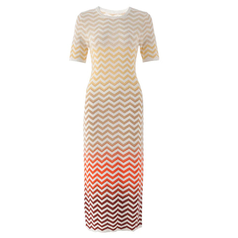Vibrant Striped Midi Knit Dress
