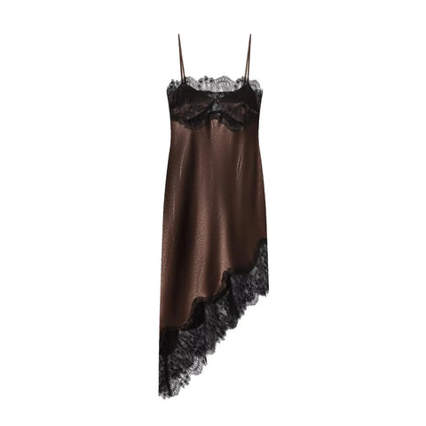 Elegant Satin Lace Midi Dress