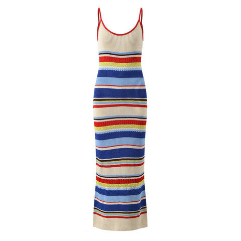 Vibrant Striped Knit Maxi Dress
