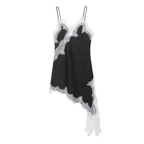 Divine Satin Asymmetric Lace Mini Dress