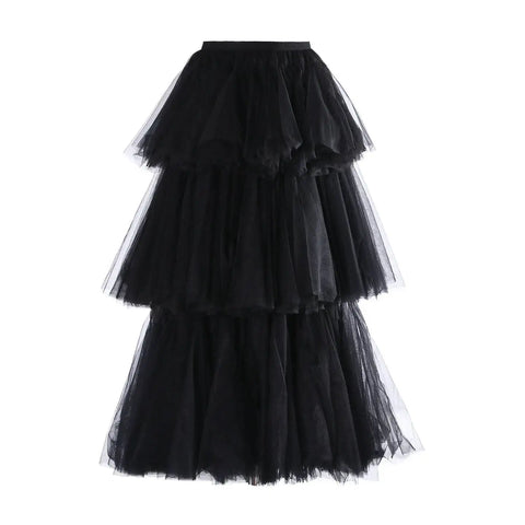 Liberated Mesh Tiered A-Line Skirt