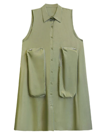 Confident Sleeveless Pocketed Shirt Dress