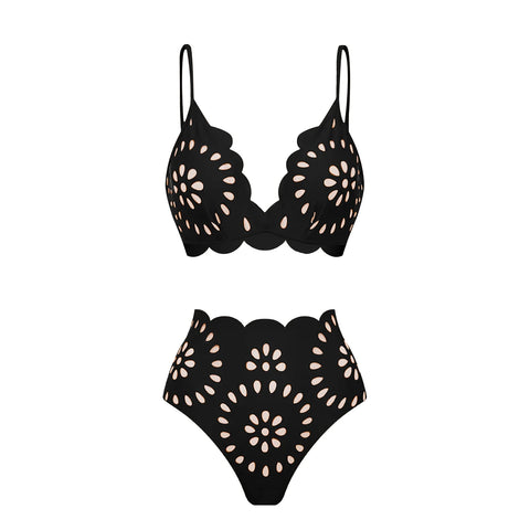 Vibrant Scalloped Floral Print Bikini Set