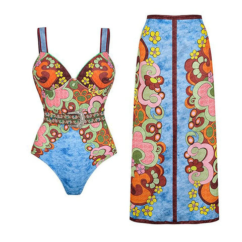 Vibrant Houndstooth One-Piece Swimsuit