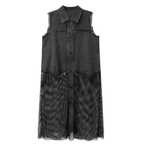 Audacious Denim Mesh Long Vest