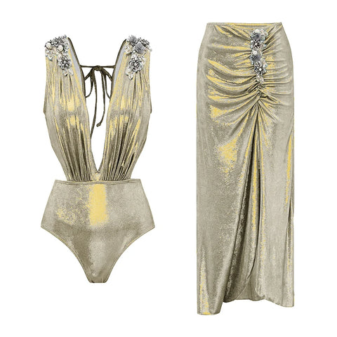 Radiant Shimmer Embroidered One-Piece