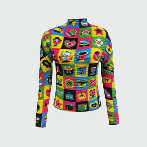Vibrant Printed Pleated Longsleeve Top