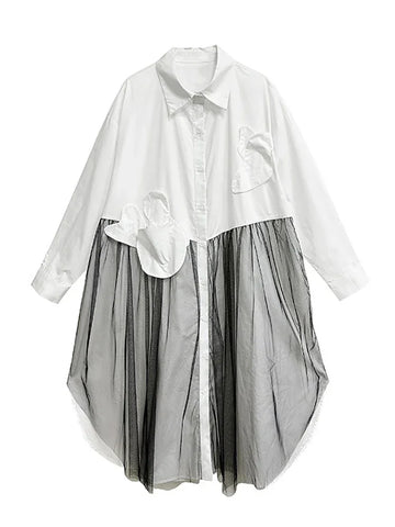 Unique Mesh Patchwork Shirt Dress