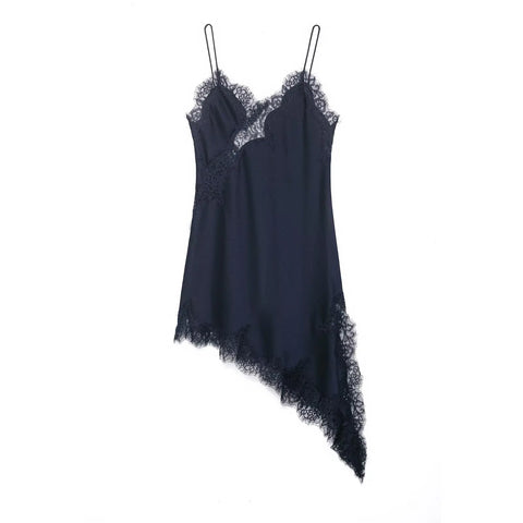 Divine Satin Asymmetric Lace Mini Dress