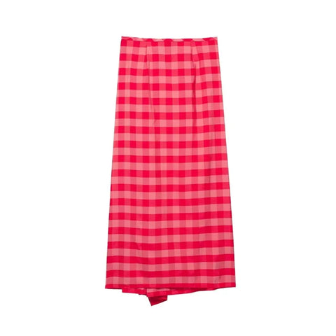 Vibrant Plaid Ruffled Midi Skirt